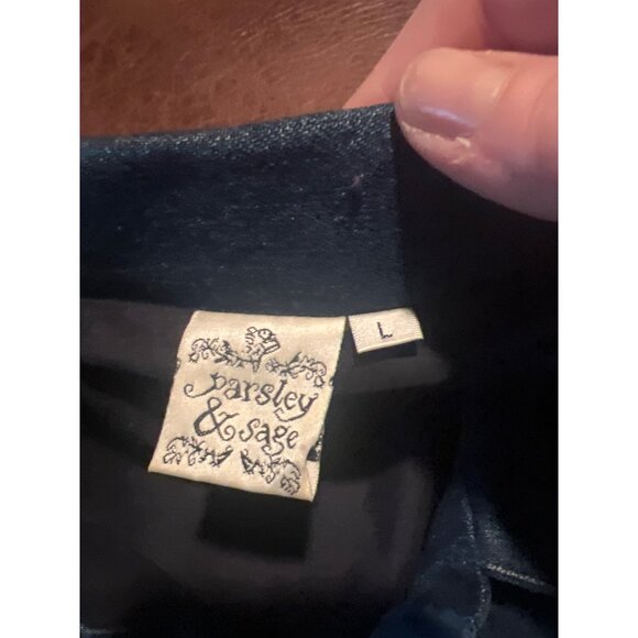 Parsley & Sage Boho Womens Floral Embroidered Jacket L Blue Cotton Wool Blend - Picture 2 of 9